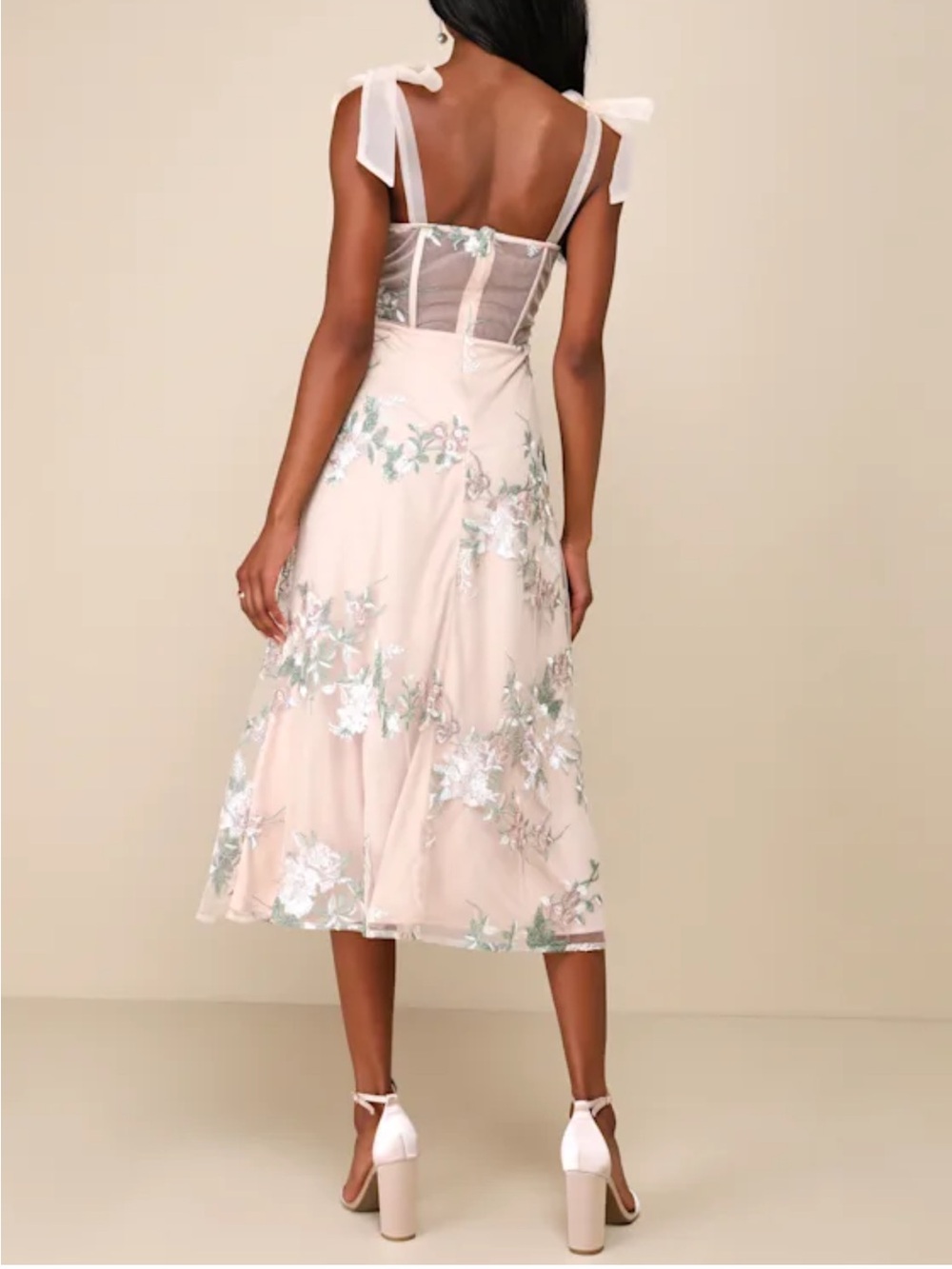 Lulus Fairytale Days Mesh Floral Embroidered bustier midi dress - Picture 2 of 4